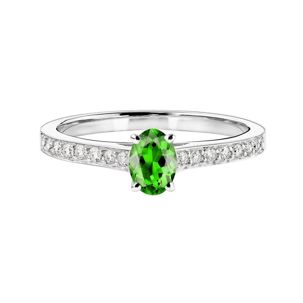 Bague Or blanc Tsavorite et diamants Lady Ovale Pavée 2