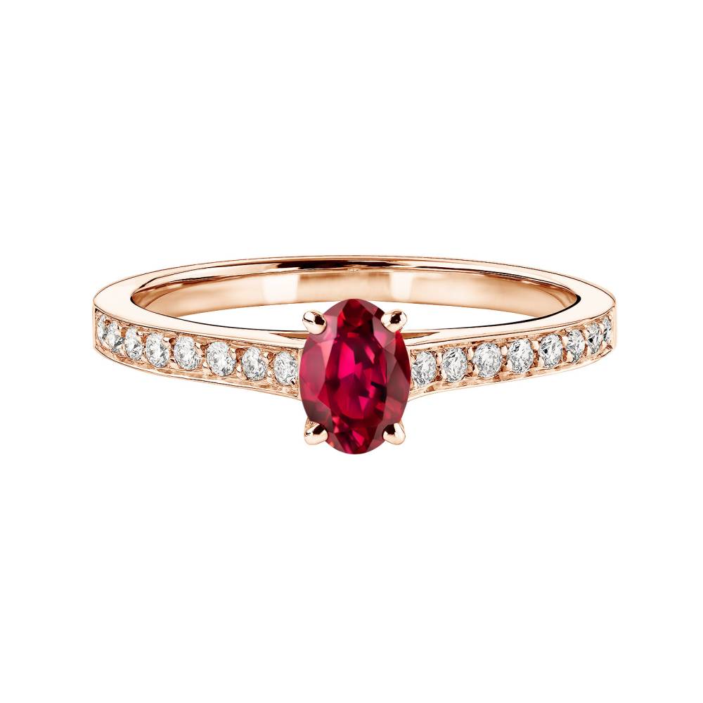 Bague Or rose Rubis et diamants Lady Ovale Pavée 2