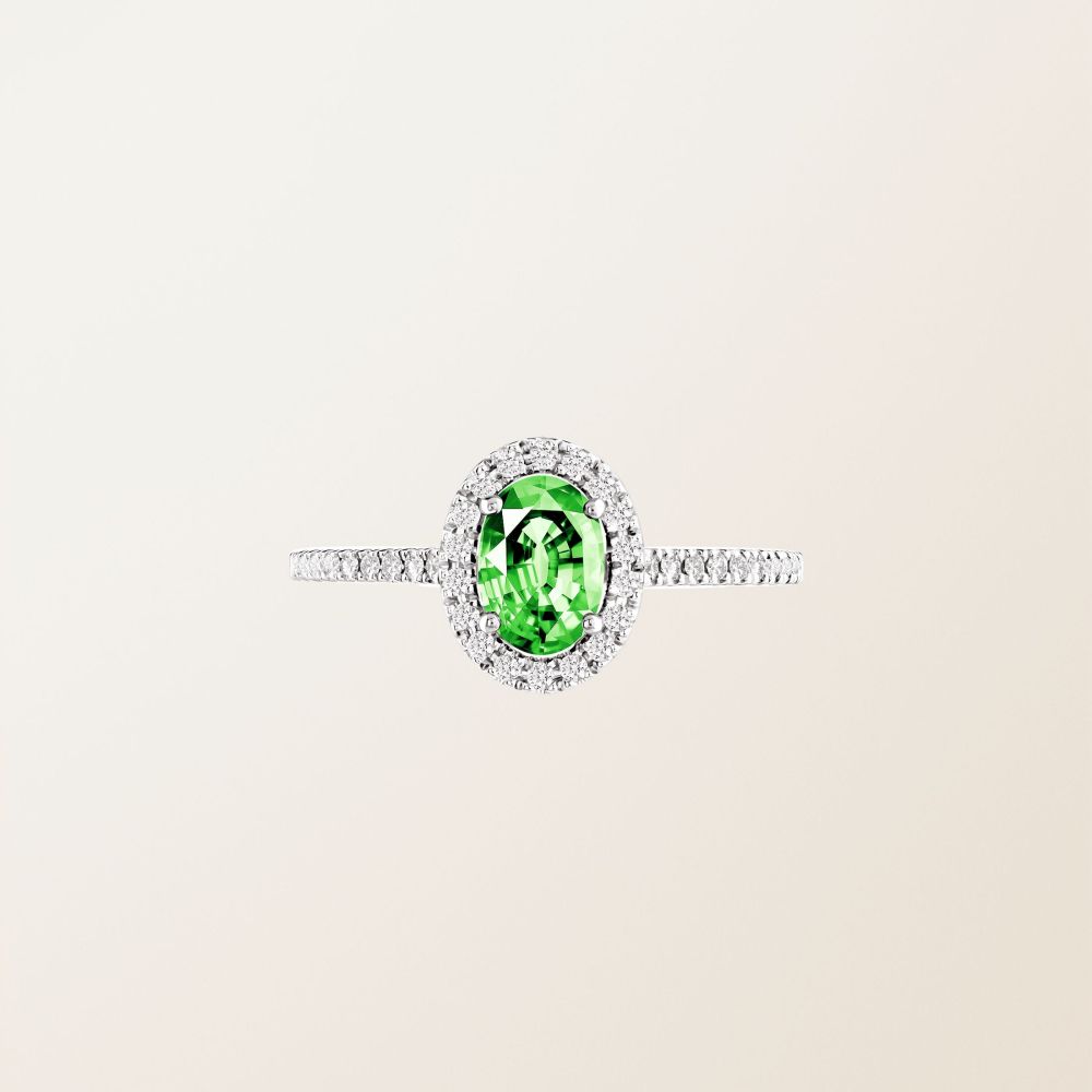 Ring Platin Tsavorit und diamanten Rétromantique Ovale Pavée 2