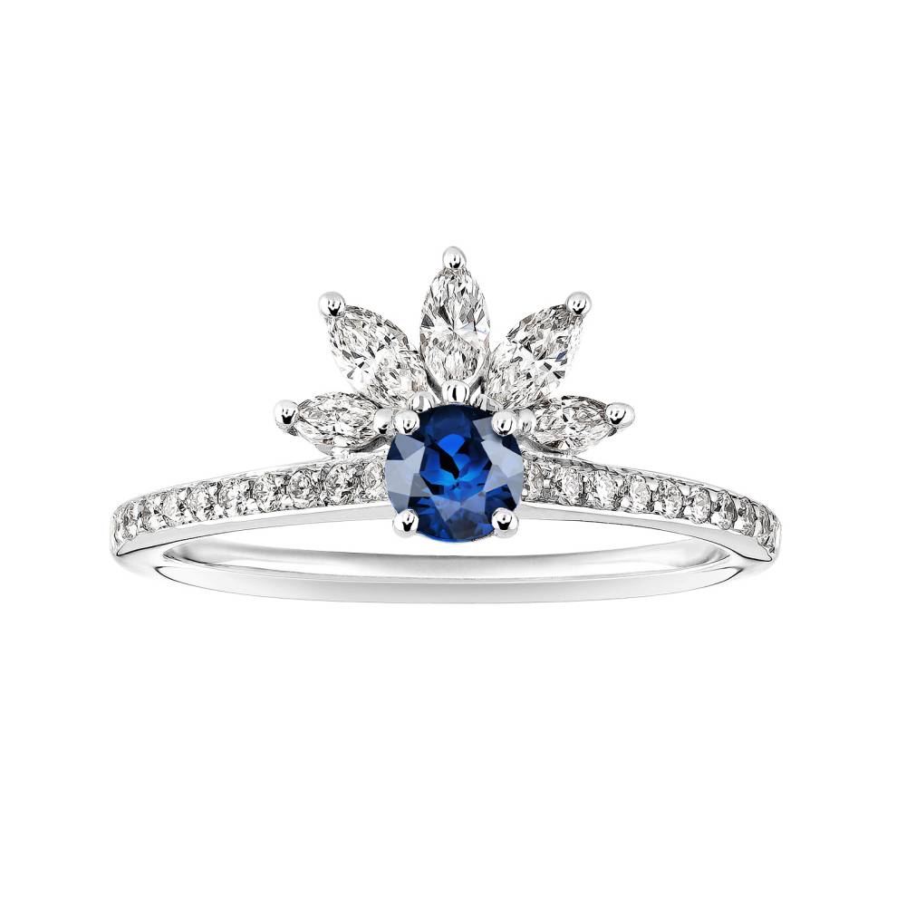 Ring Platinum Sapphire and diamonds EverBloom Pavée 4 mm 2