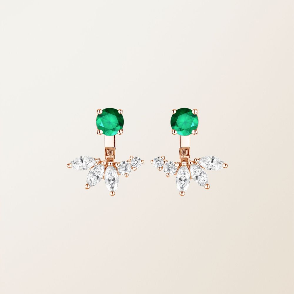 Boucles d'oreilles Or rose Emeraude et diamants EverBloom Symétriques 2