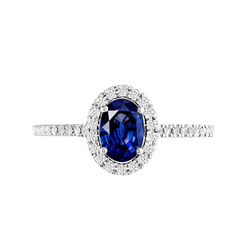 Ring White gold Sapphire and diamonds Rétromantique Ovale Pavée 2