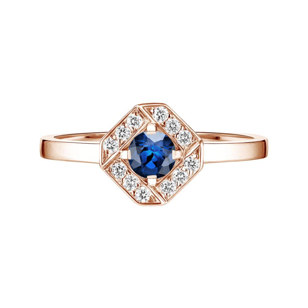 Ring Rose gold Sapphire and diamonds Plissage Rond 4 mm 2