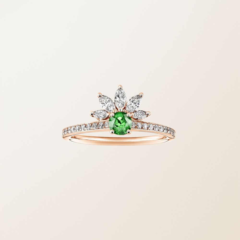 Bague Or rose Tsavorite et diamants EverBloom Pavée 4 mm 2