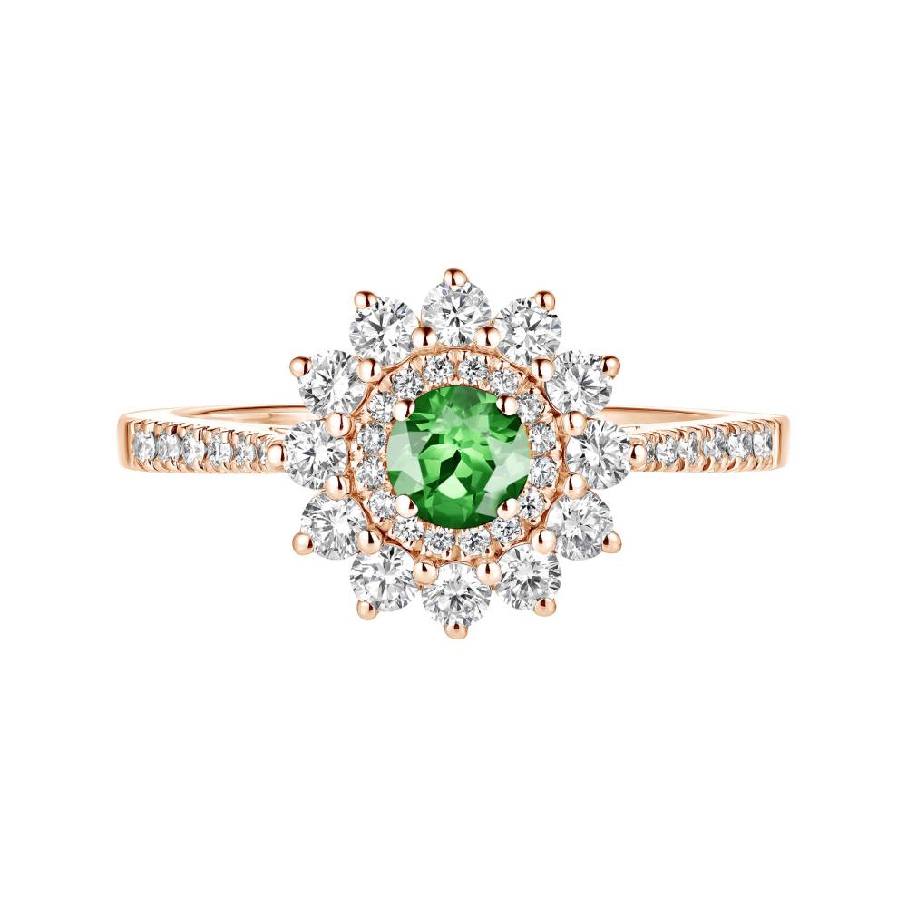 Ring Rose gold Tsavorite and diamonds Lefkos 4 mm Pavée 2