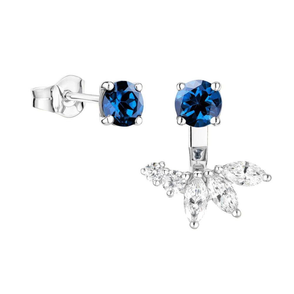 Boucles d'oreilles Or blanc Saphir et diamants EverBloom Asymétriques 2