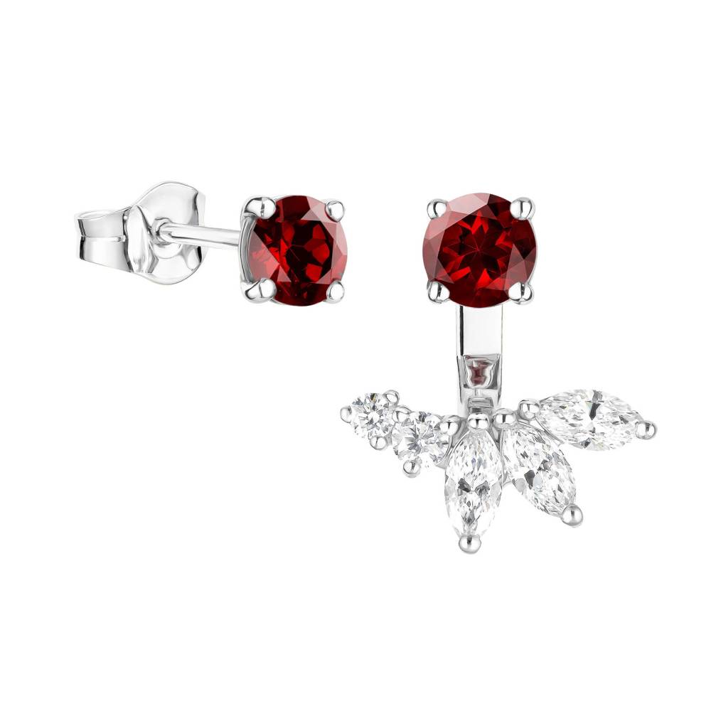 Boucles d'oreilles Or blanc Grenat et diamants EverBloom Asymétriques 2