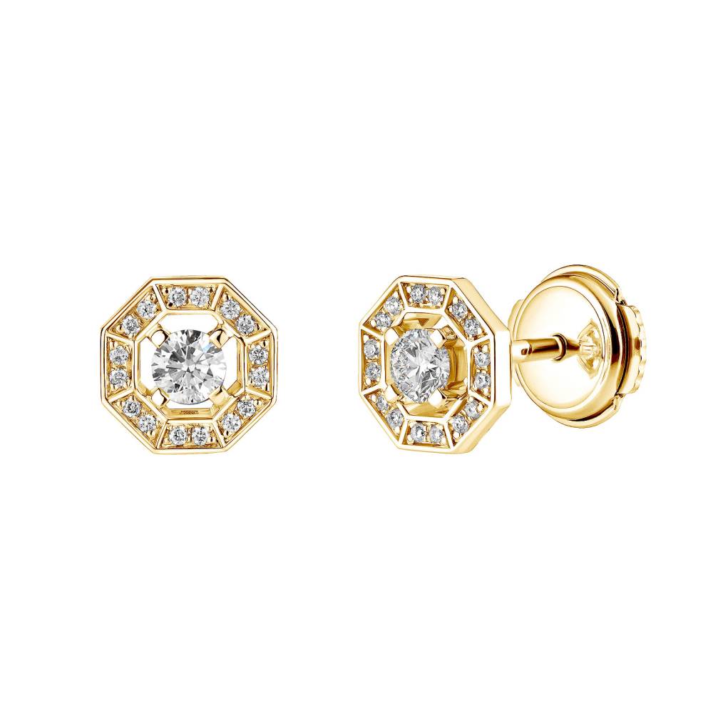 Earrings Yellow gold Diamond Art Déco Rond XS 2