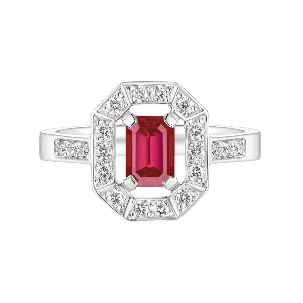 Ring White gold Ruby and diamonds Art Déco 2