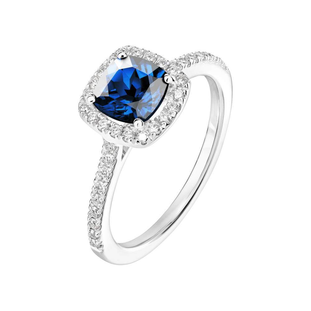 Ring White gold Sapphire and diamonds Rétromantique Coussin Pavée 2