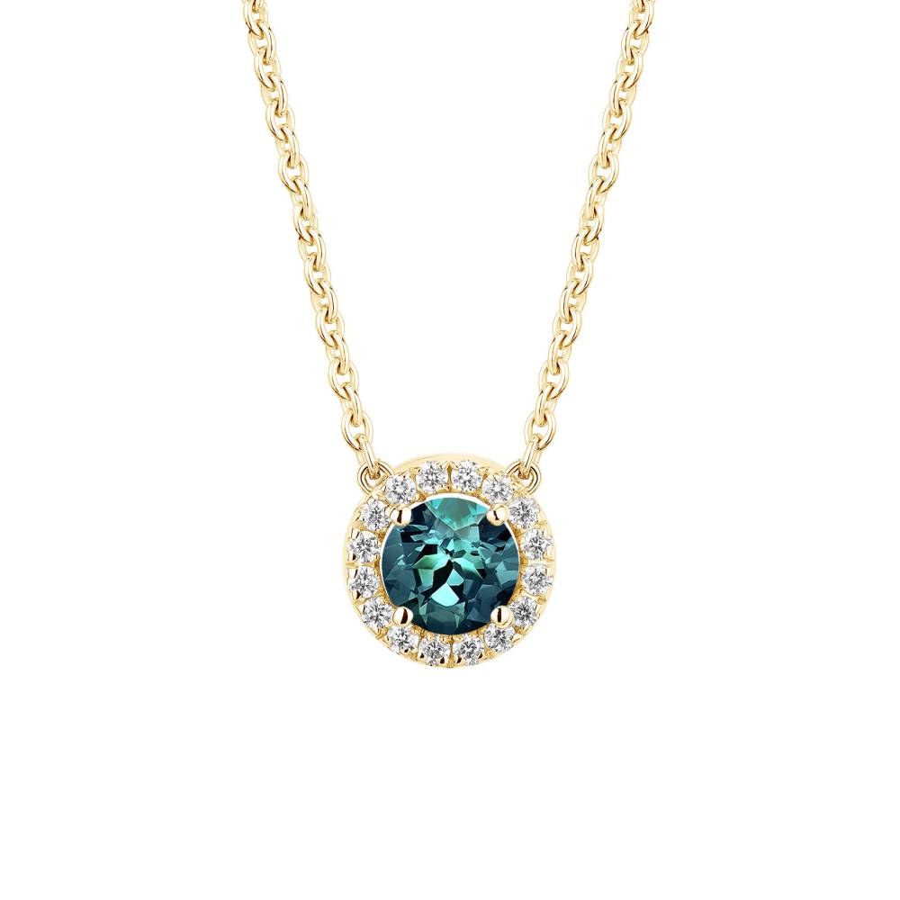 Pendentif Or jaune Saphir Teal et diamants Rétromantique S 2