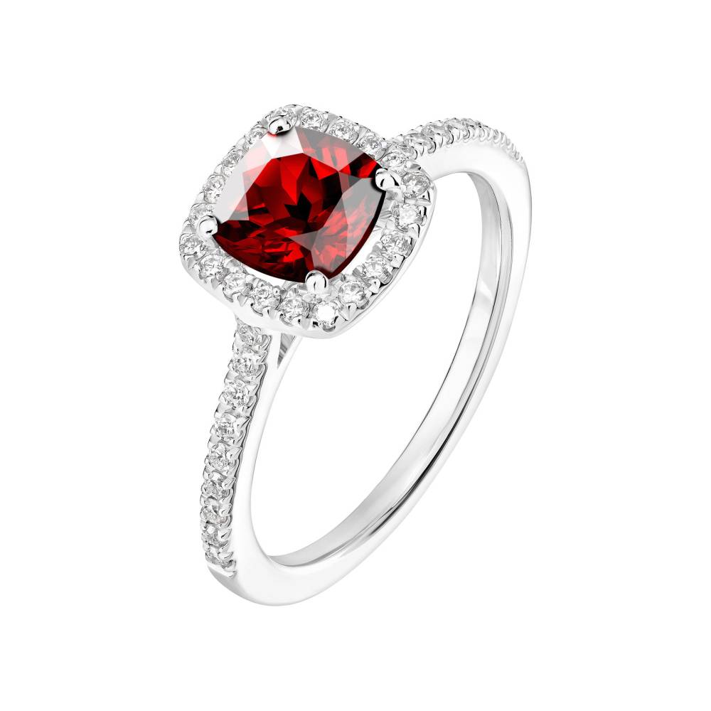 Ring White gold Garnet and diamonds Rétromantique Coussin Pavée 2