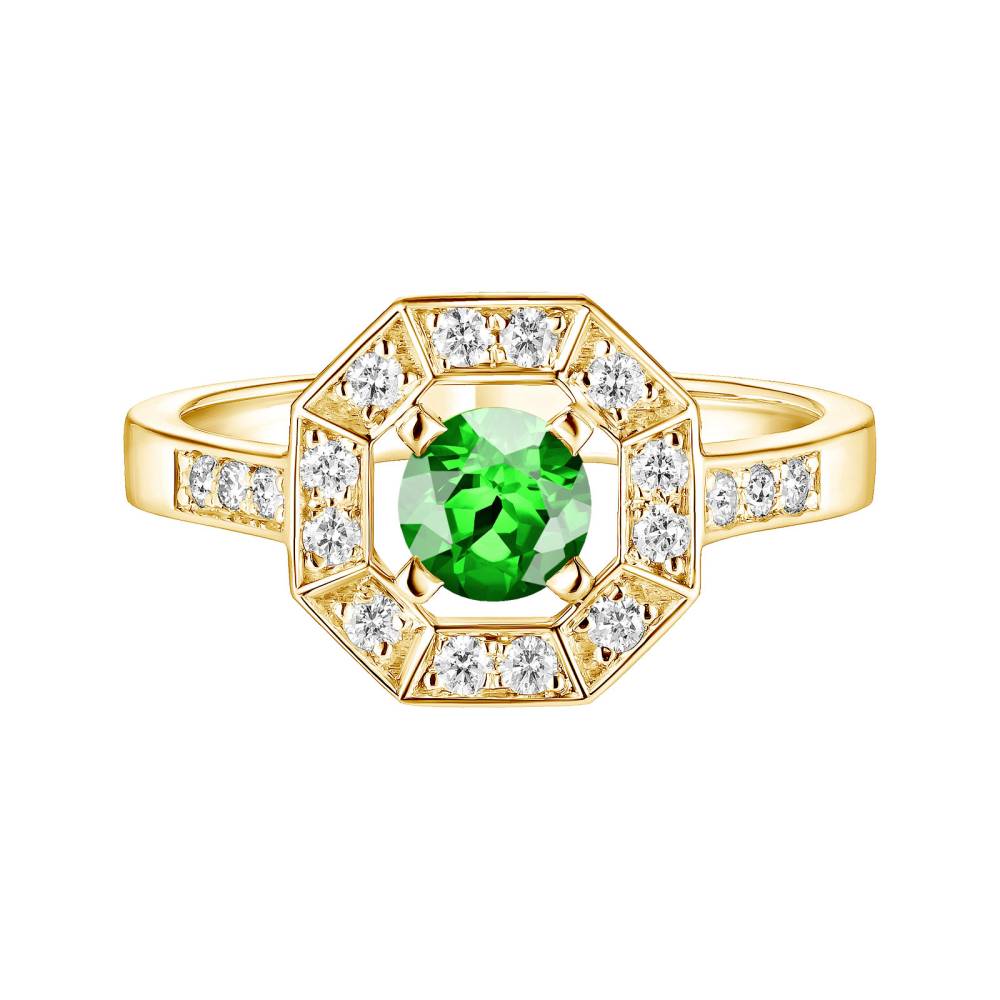 Bague Or jaune Tsavorite et diamants Art Déco Rond 5 mm 2