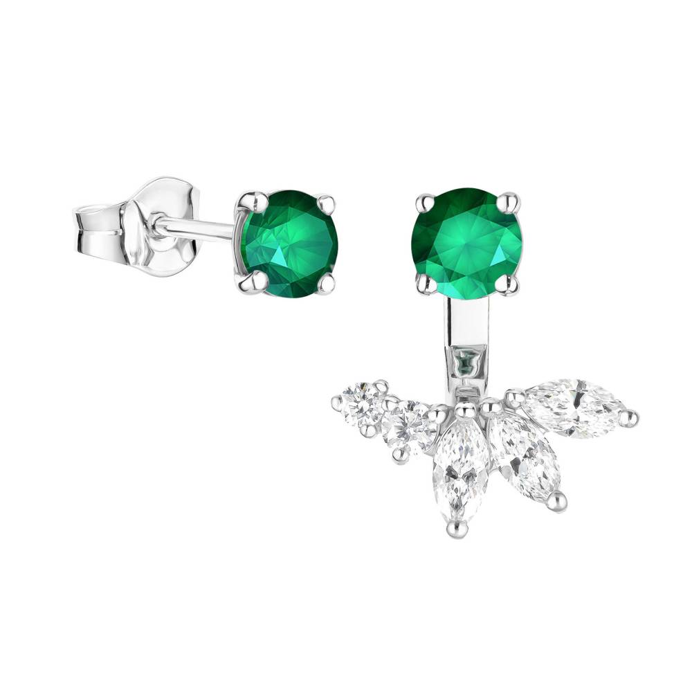 Earrings White gold Emerald and diamonds EverBloom Asymétriques 2