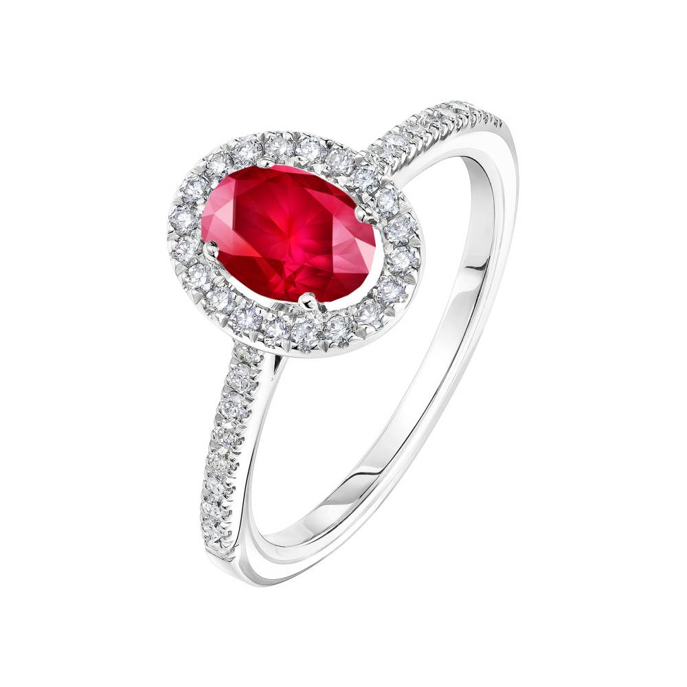 Bague Or blanc Rubis et diamants Rétromantique Ovale Pavée 2