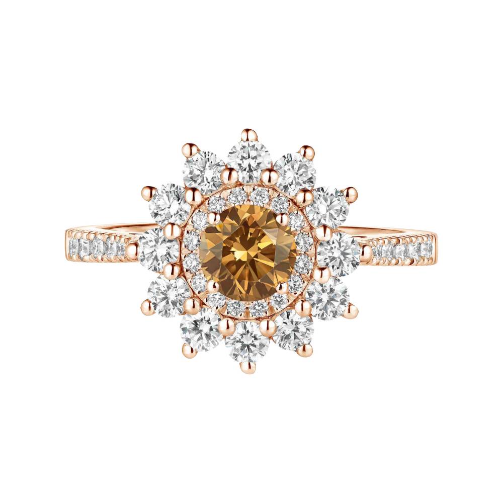 Ring Rose gold Cognac Diamond and diamonds Lefkos 4 mm Pavée 2