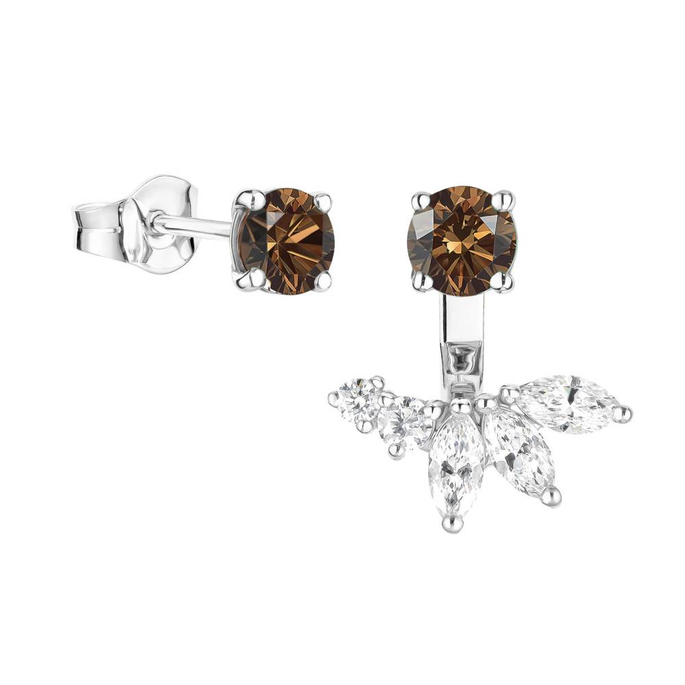 Boucles d'oreilles Or blanc Diamant Chocolat et diamants EverBloom Asymétriques 2