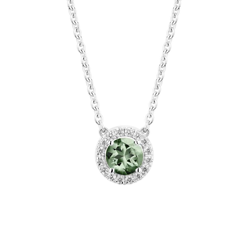 Pendentif Or blanc Saphir Vert et diamants Rétromantique S 2