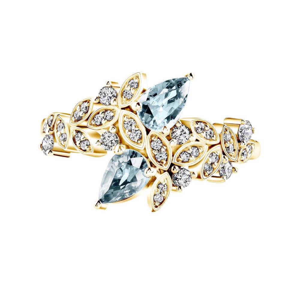 Ring Yellow gold Aquamarine and diamonds EverBloom Toi & Moi 2