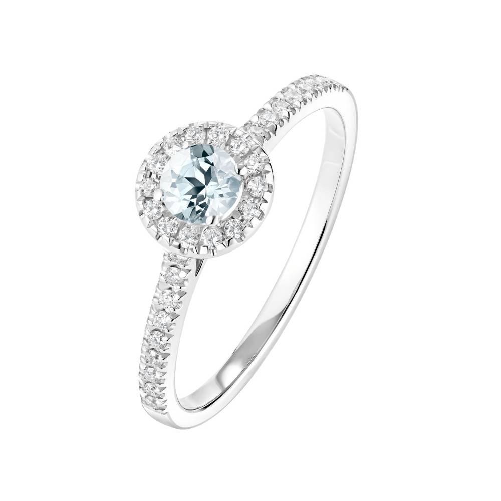 Bague Or blanc Aigue-marine et diamants Rétromantique S Pavée 2