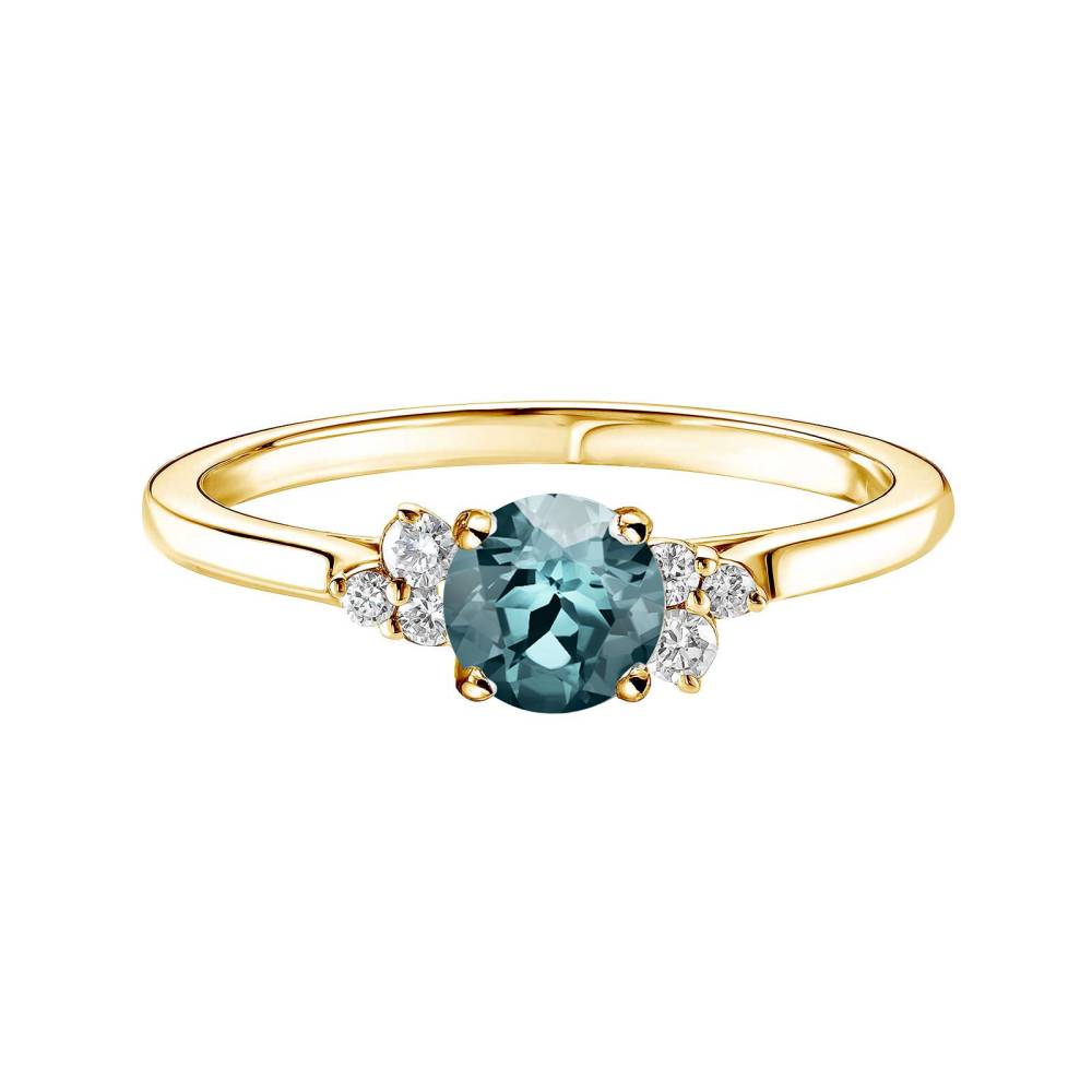 Ring Yellow gold Blue Grey Sapphire and diamonds Baby EverBloom 5 mm 2