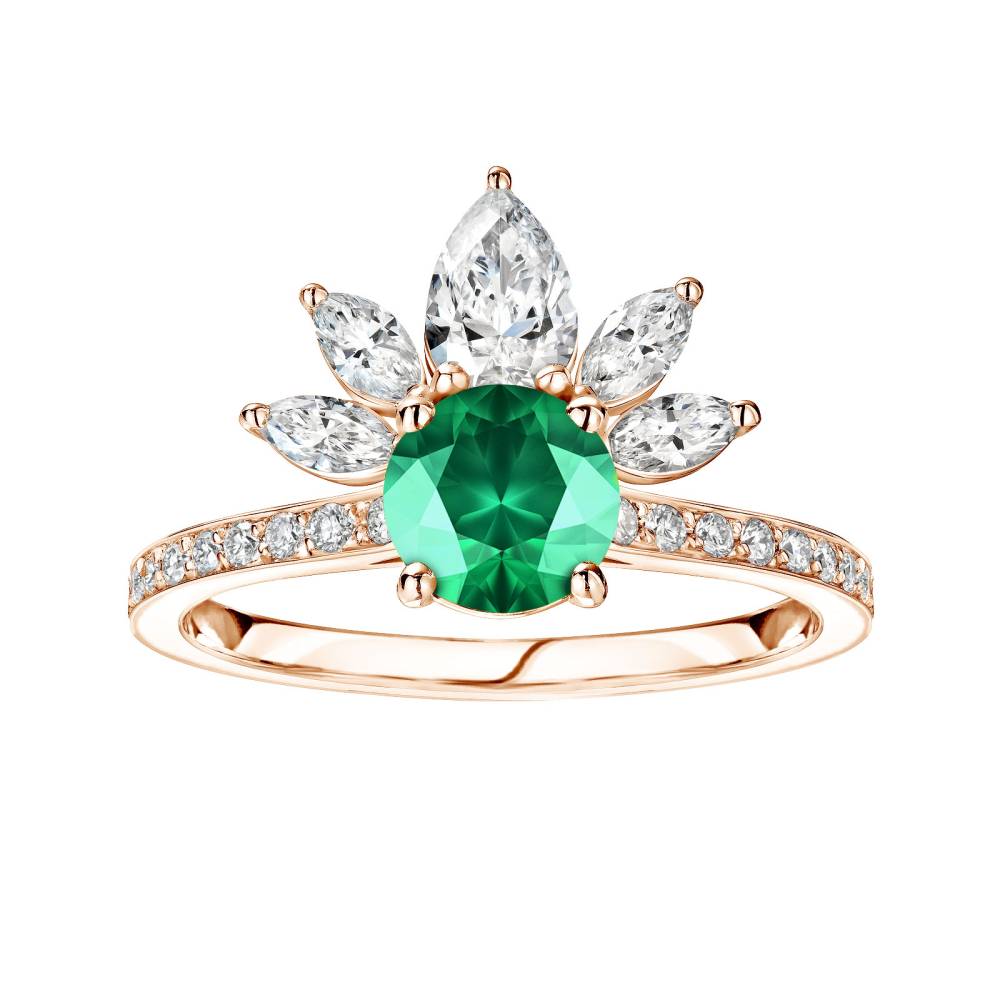 Ring Rose gold Emerald and diamonds EverBloom Pavée 2