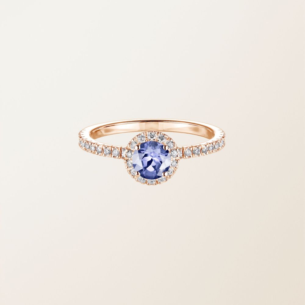 Bague Or rose Tanzanite et diamants Rétromantique M Pavée 2