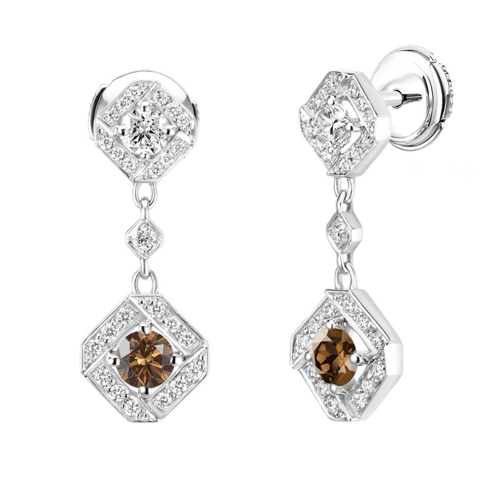 Earrings White gold Chocolate Diamond and diamonds Plissage 2