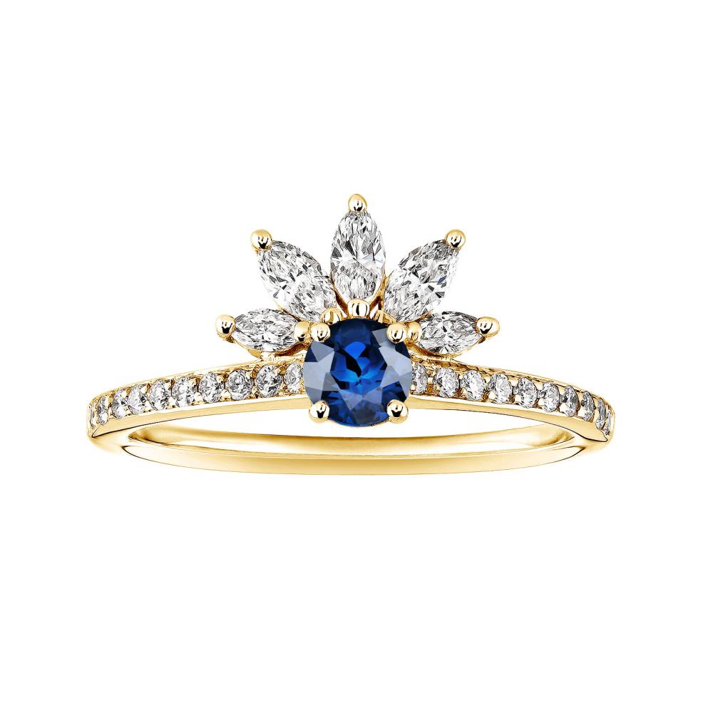 Ring Yellow gold Sapphire and diamonds EverBloom Pavée 4 mm 2