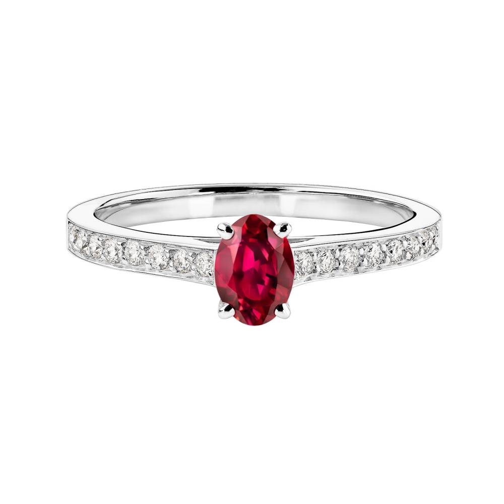 Ring Platinum Ruby and diamonds Lady Ovale Pavée 2