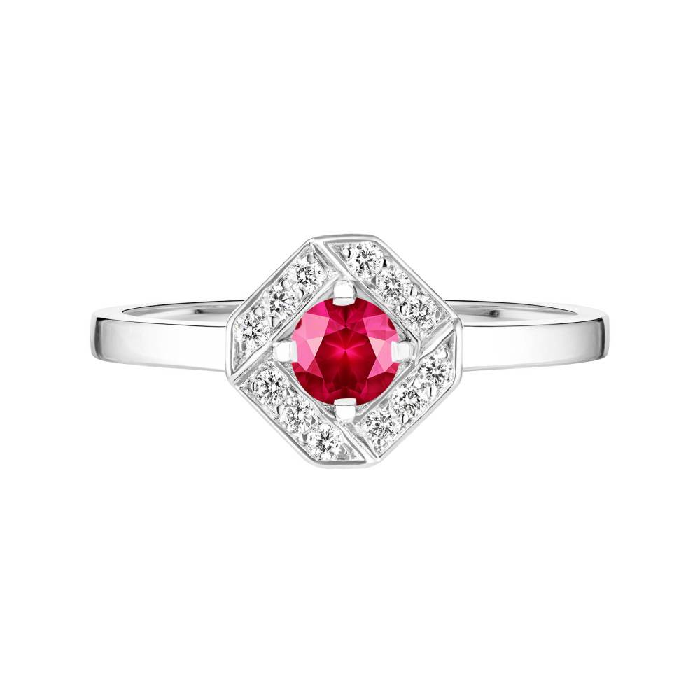 Ring White gold Ruby and diamonds Plissage Rond 4 mm 2