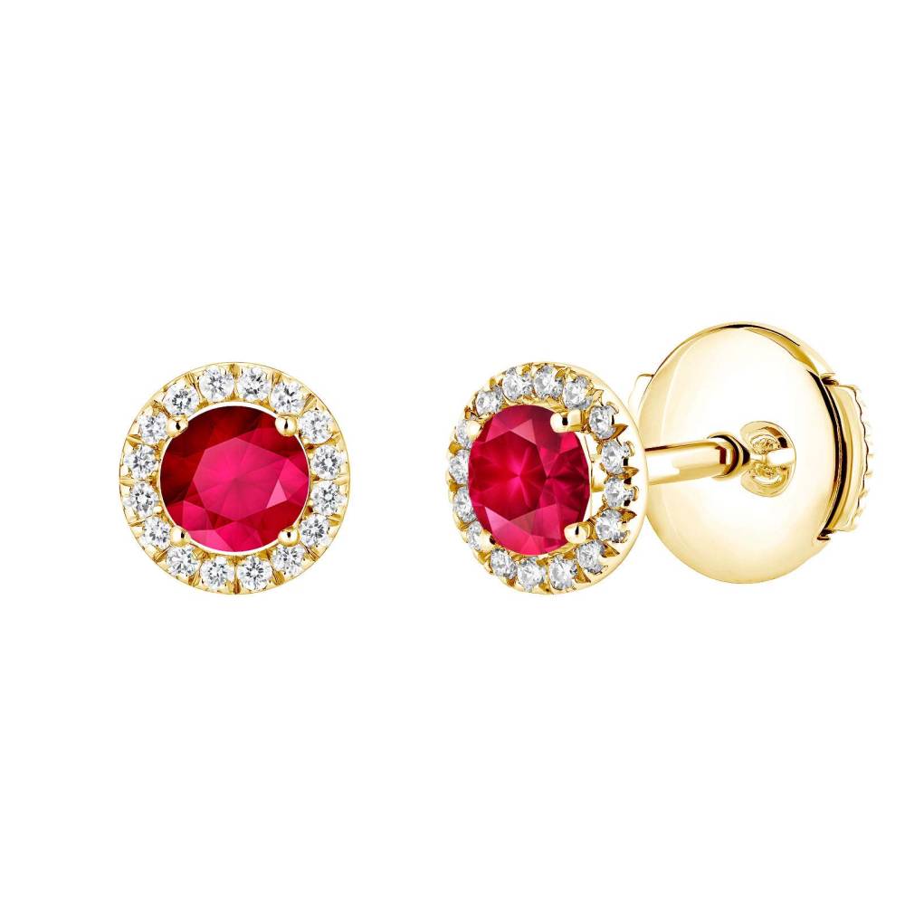 Boucles d'oreilles Or jaune Rubis et diamants Rétromantique S 2