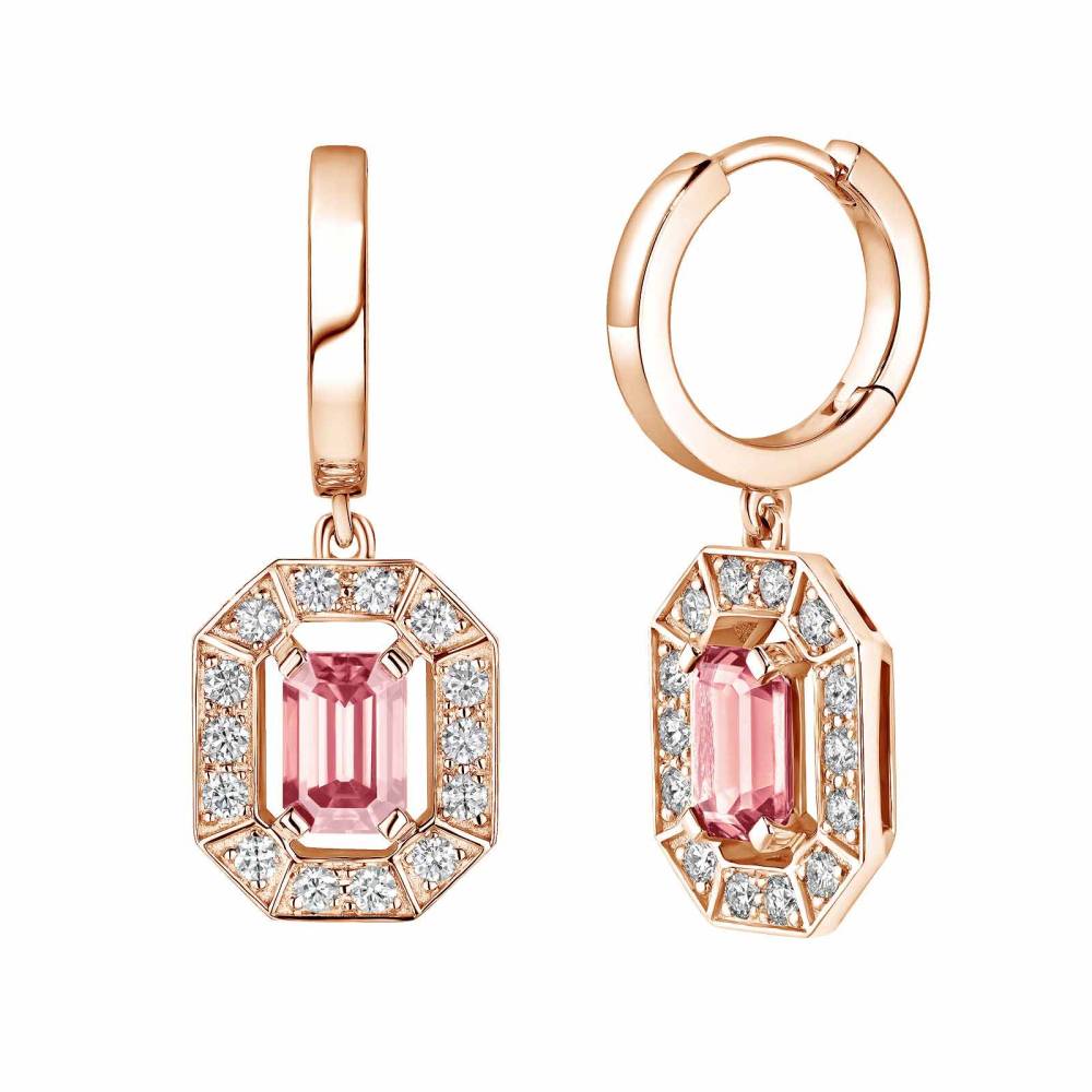 Earrings Rose gold Tourmaline and diamonds Art Déco 2