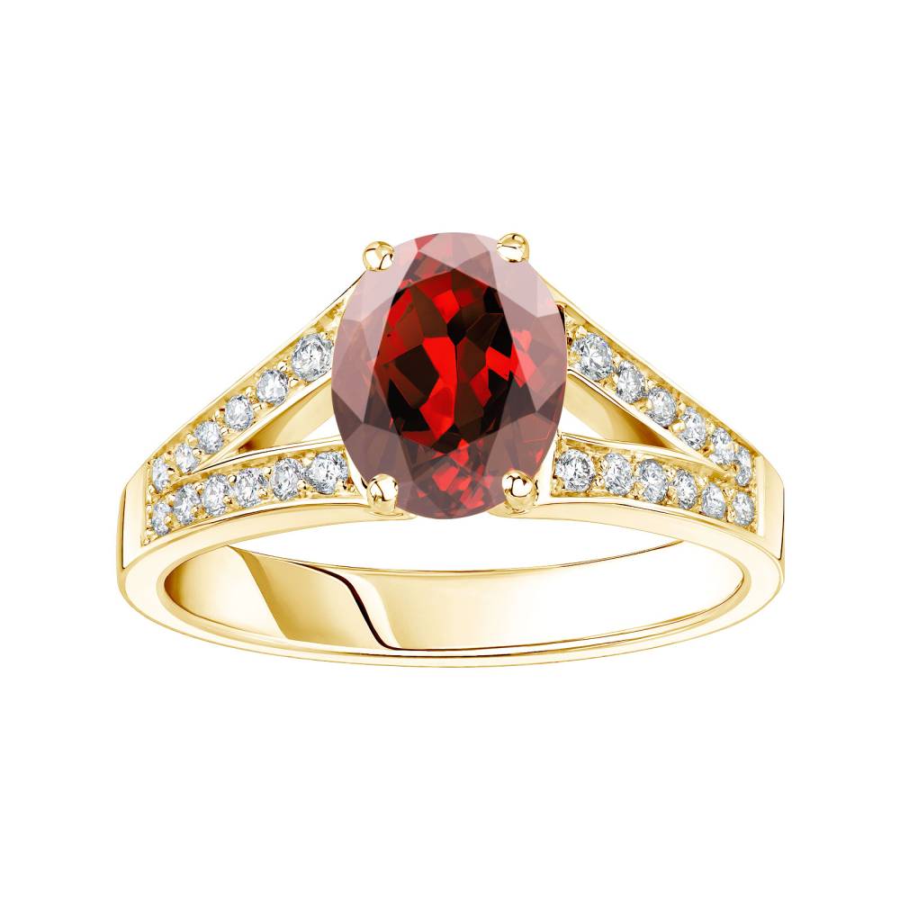 Ring Yellow gold Garnet and diamonds Rétromantique Tiare Pavée 2