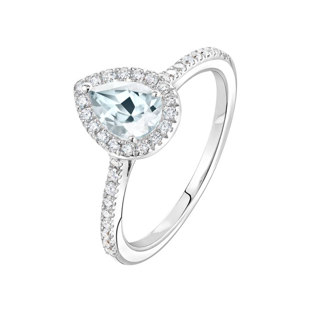 Ring Platinum Aquamarine and diamonds Rétromantique Poire Pavée 2