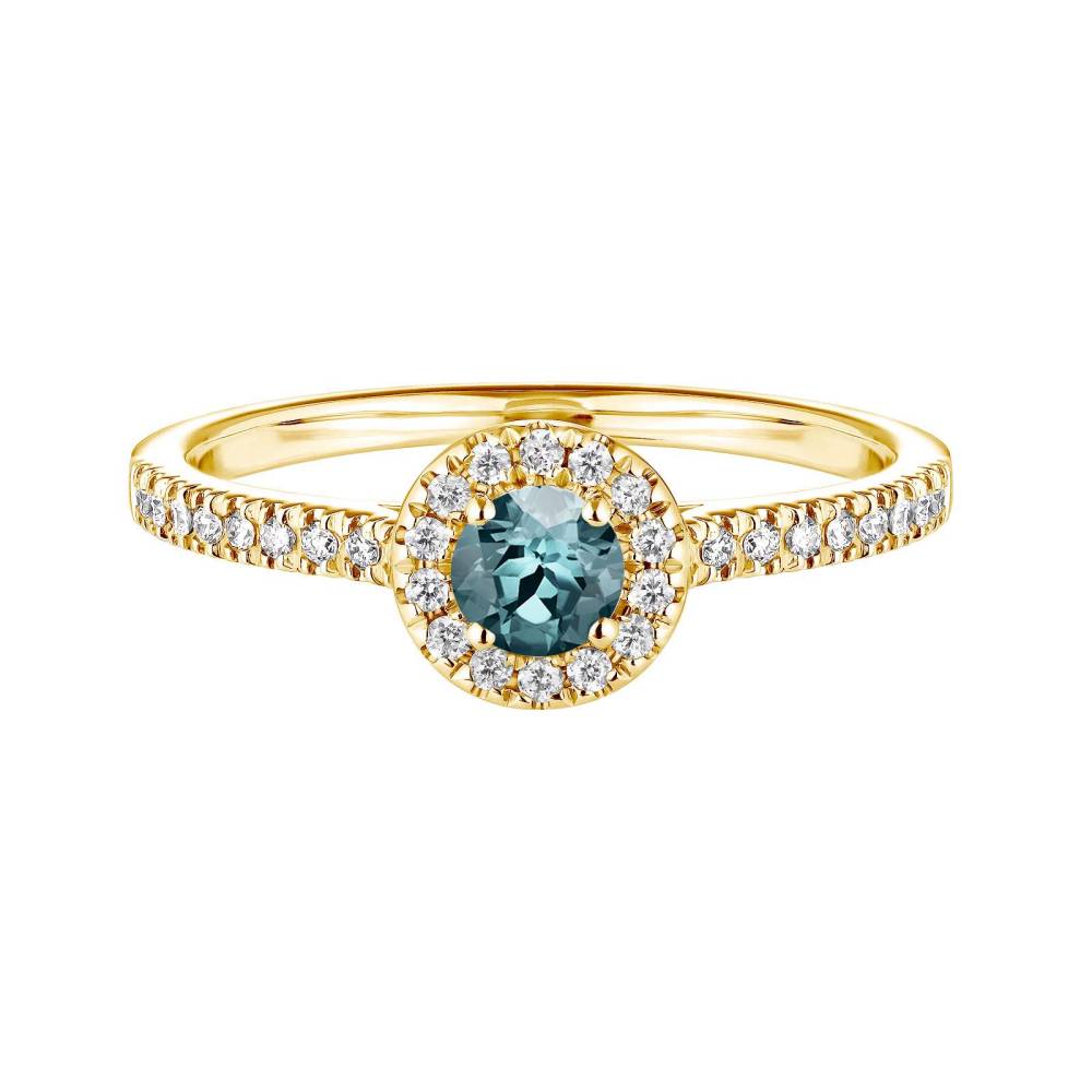 Bague Or jaune Saphir Bleu Gris et diamants Rétromantique S Pavée 2