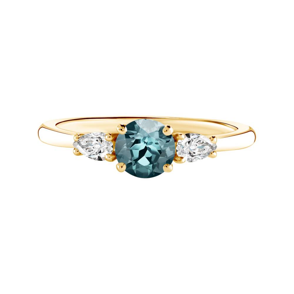 Bague Or jaune Saphir Bleu Gris et diamants Little Lady Duo de Poires 2