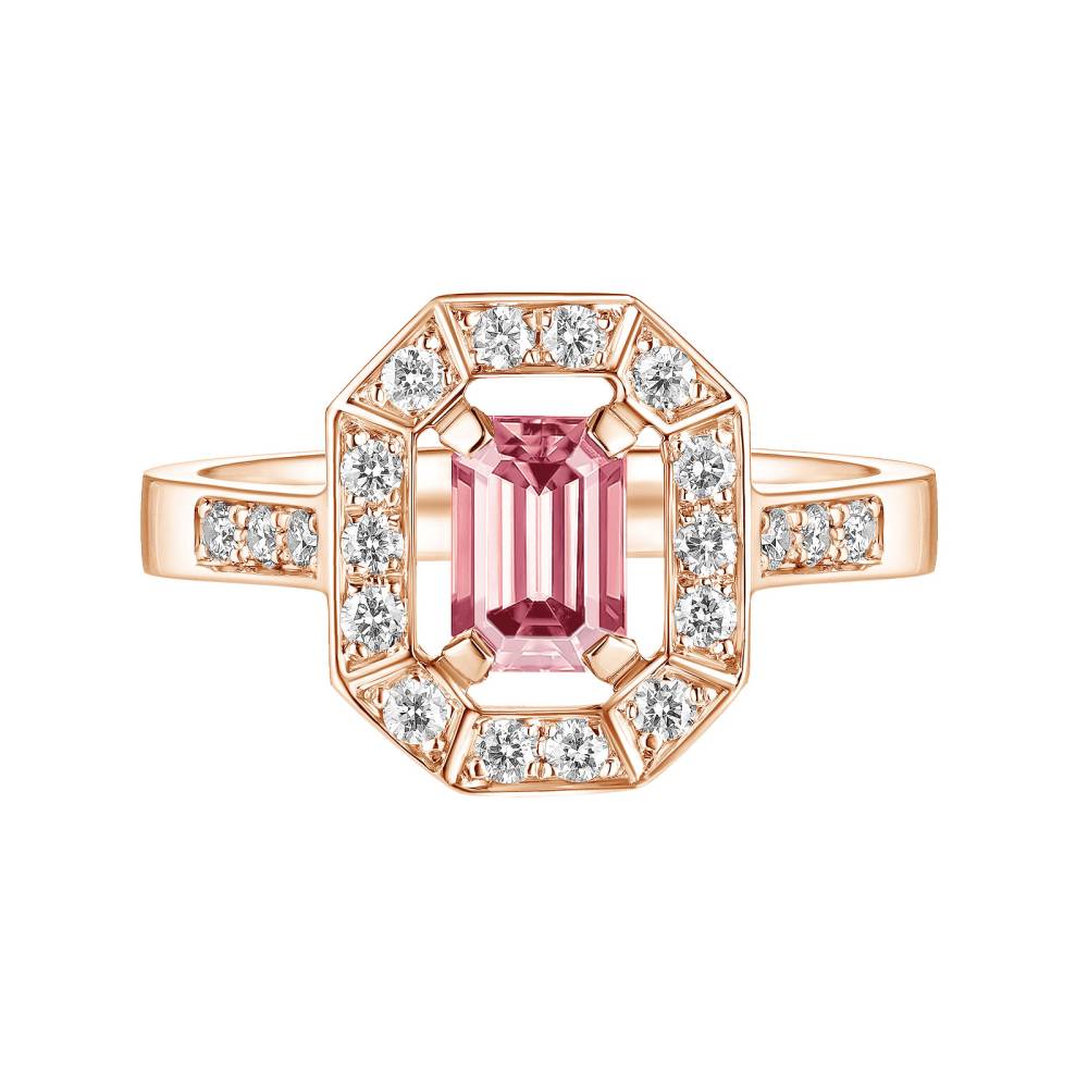 Ring Rose gold Tourmaline and diamonds Art Déco 2