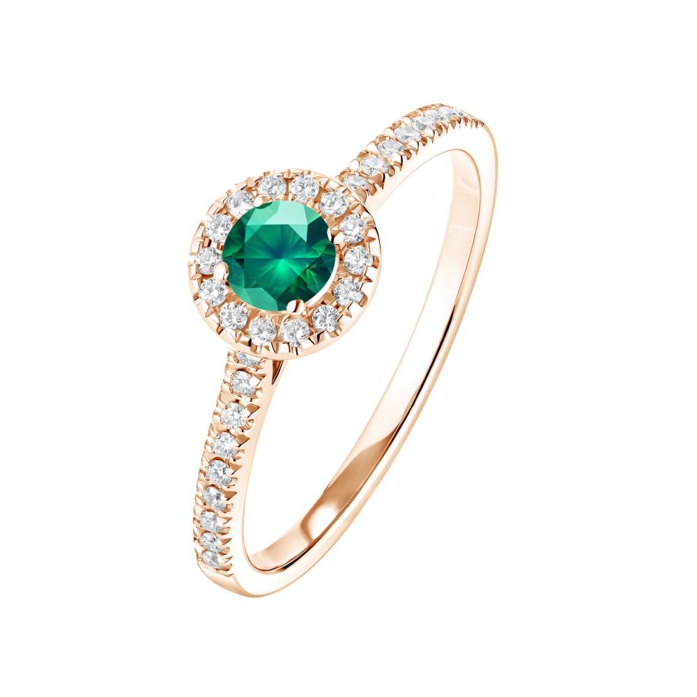 Ring Rose gold Emerald and diamonds Rétromantique S Pavée 2