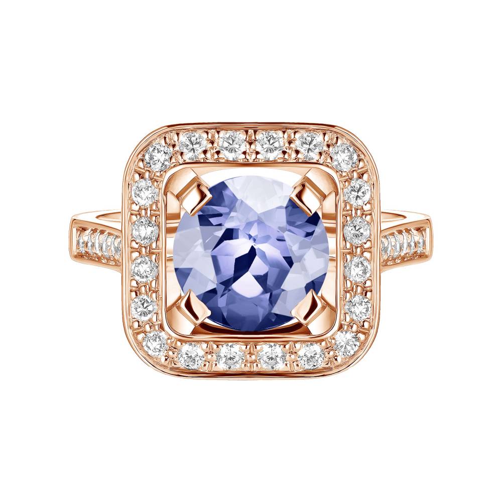 Ring Roségold Tansanit und diamanten Art Déco Rond 8 mm 2