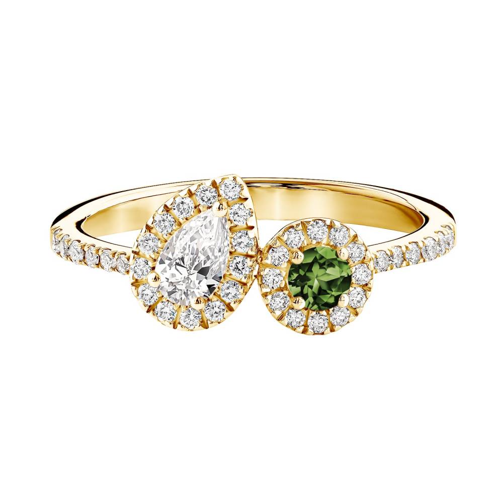 Ring Yellow gold Green Sapphire and diamonds AlterEgo Poire 2