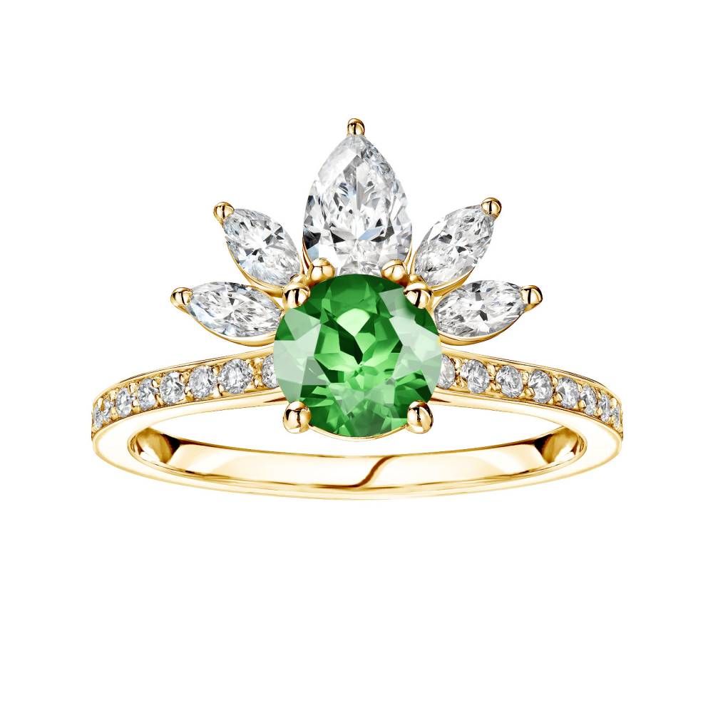 Bague Or jaune Tsavorite et diamants EverBloom Pavée 2