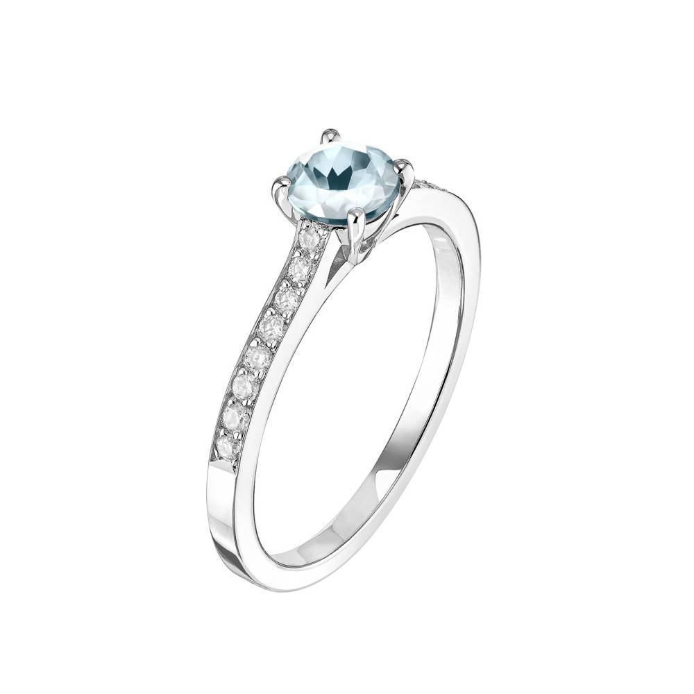 Bague Or blanc Aigue-marine et diamants Little Lady Pavée 2