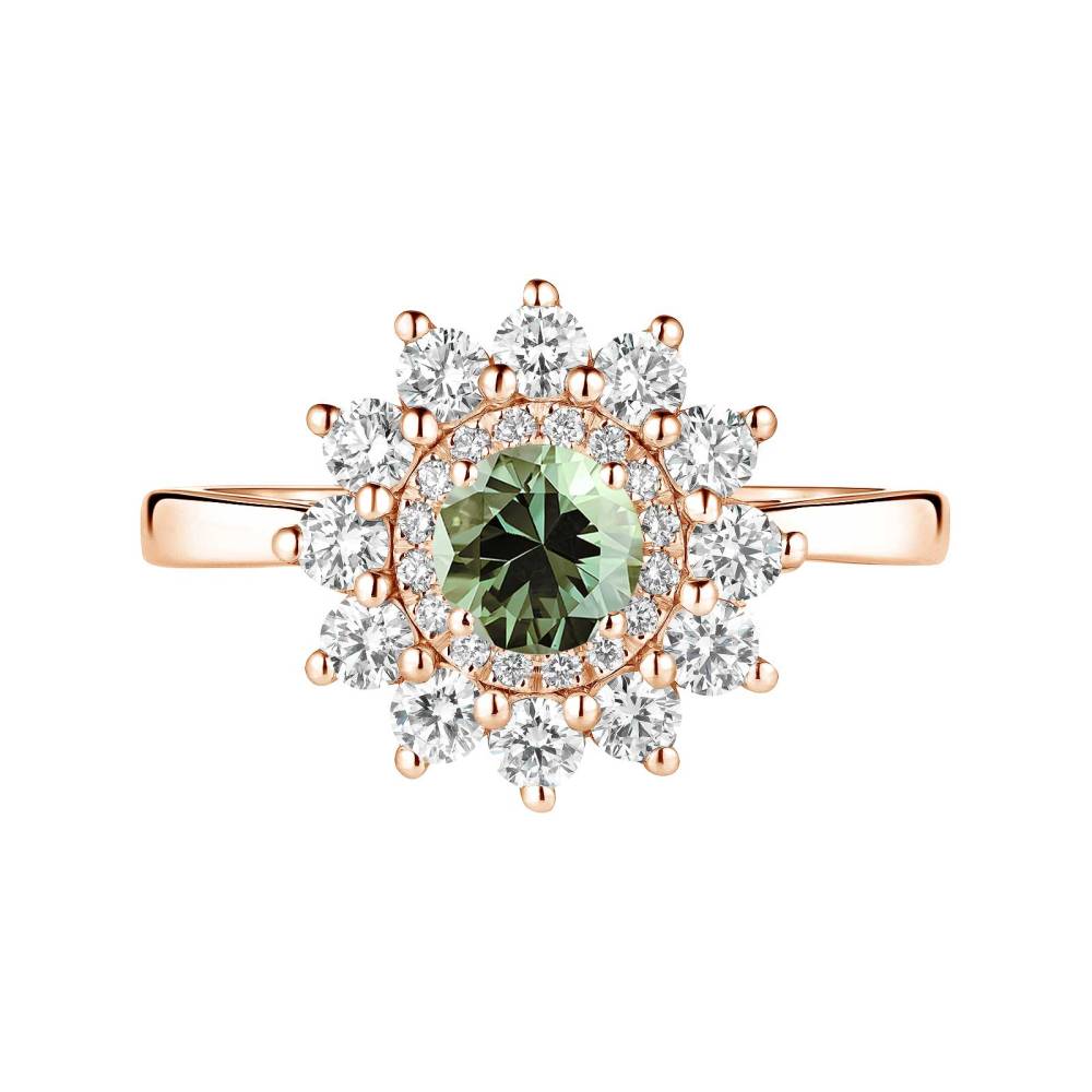 Ring Rose gold Green Sapphire and diamonds Lefkos 5 mm 2