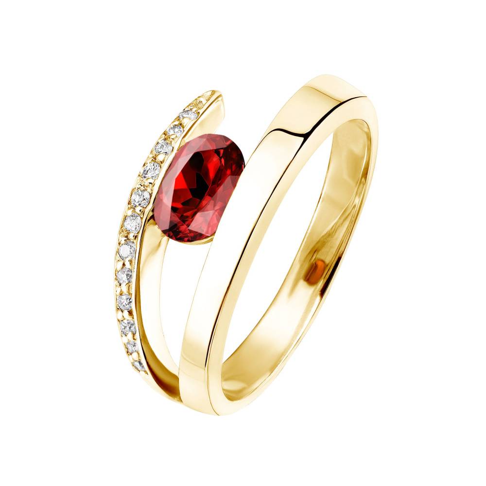 Ring Yellow gold Garnet and diamonds Ananta 2