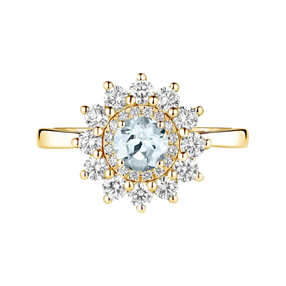 Ring Yellow gold Aquamarine and diamonds Lefkos 5 mm 2