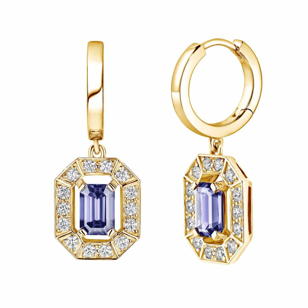 Boucles d'oreilles Or jaune Tanzanite et diamants Art Déco 2