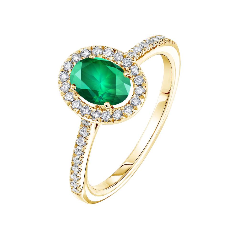 Ring Yellow gold Emerald and diamonds Rétromantique Ovale Pavée 2