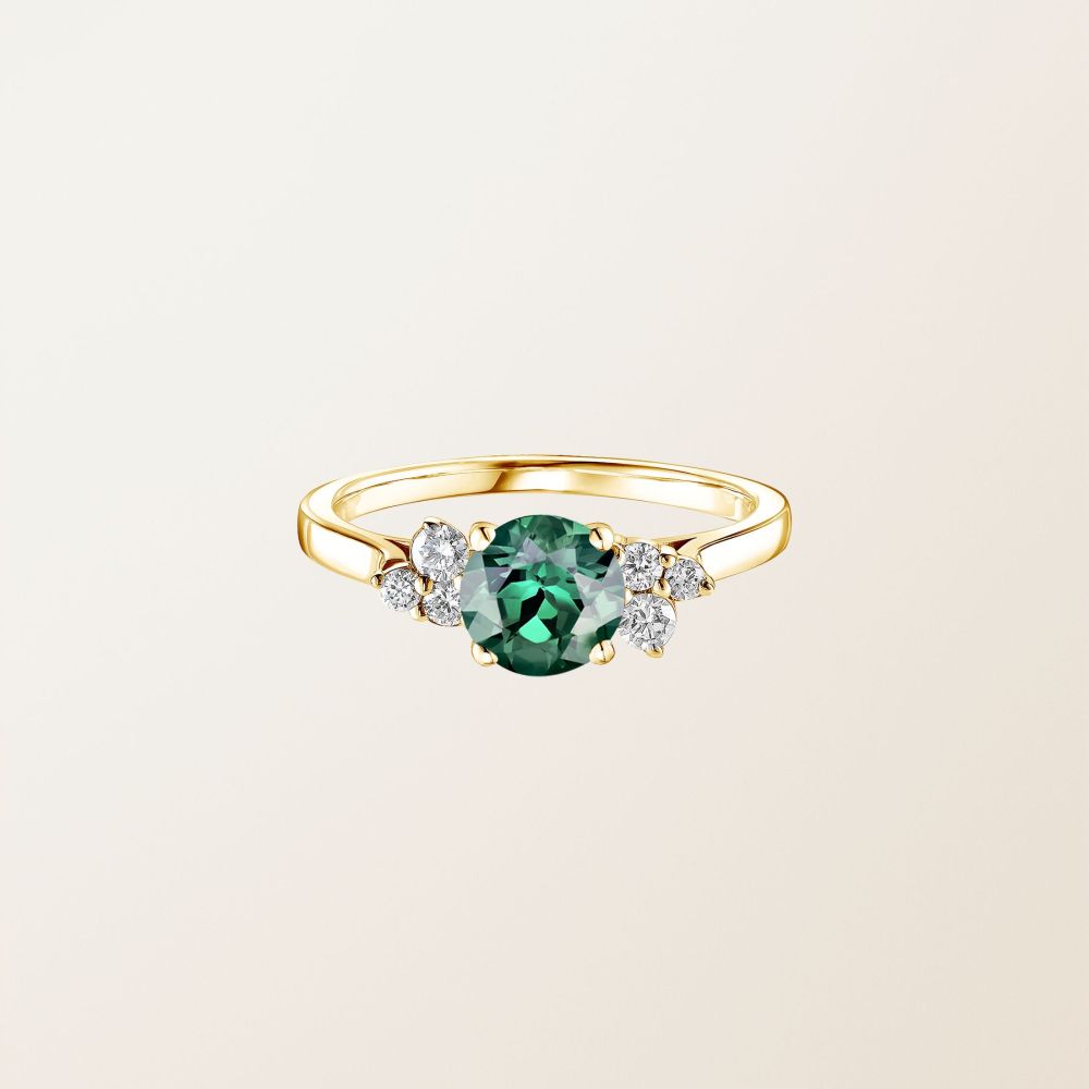Ring Yellow gold Green Tourmaline and diamonds Baby EverBloom 6 mm 2