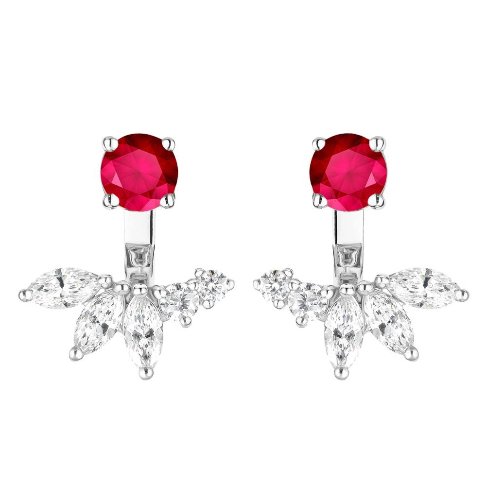 Earrings White gold Ruby and diamonds EverBloom Symétriques 2